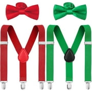 SATINIOR 4 Pieces Kids Suspenders Bowtie Set, Adjustable Suspender and Bowtie Party Favor (Red and Green)