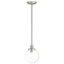 1 Light Brushed Nickel Mini Pendant with Hand Crafted Clear Glass Shade
