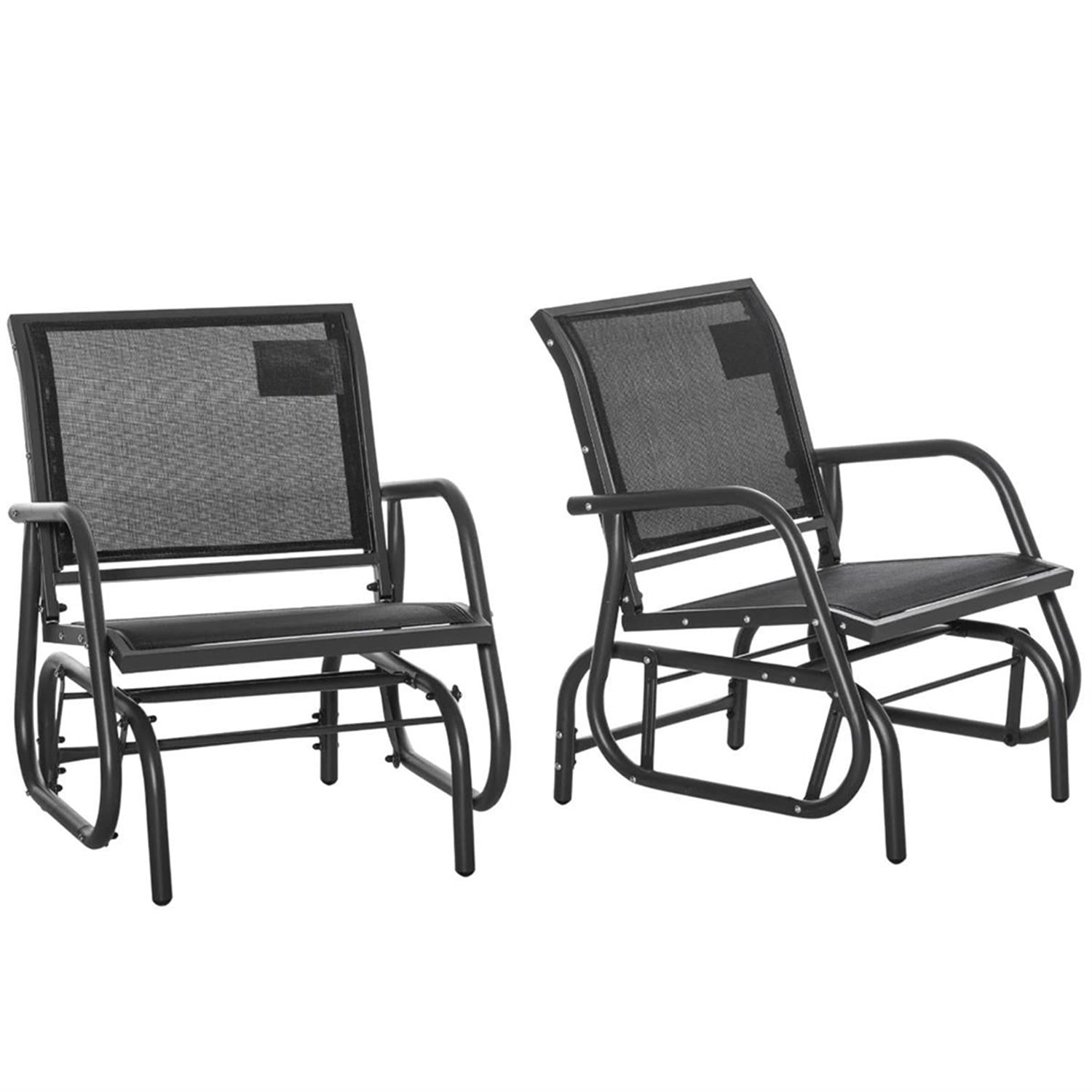 Demi Bonn 2-Piece Outdoor Glider Chairs, Swing Rocking Chair Set with Breathable Mesh Fabric, Sturdy Durable Frame, Curved Armrests for Backyard, Garden, Porch, Black
