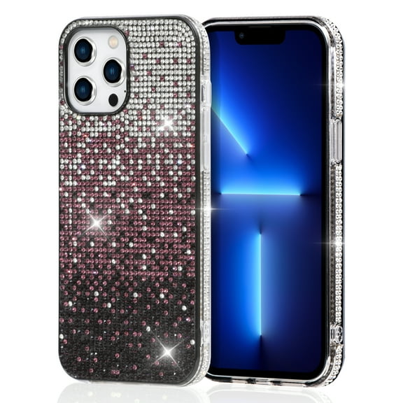KIQ iPhone 13 Pro Case, Gradient Glitter Womens Phone Case Cover TPU Bumper Skin (Dark Purple)