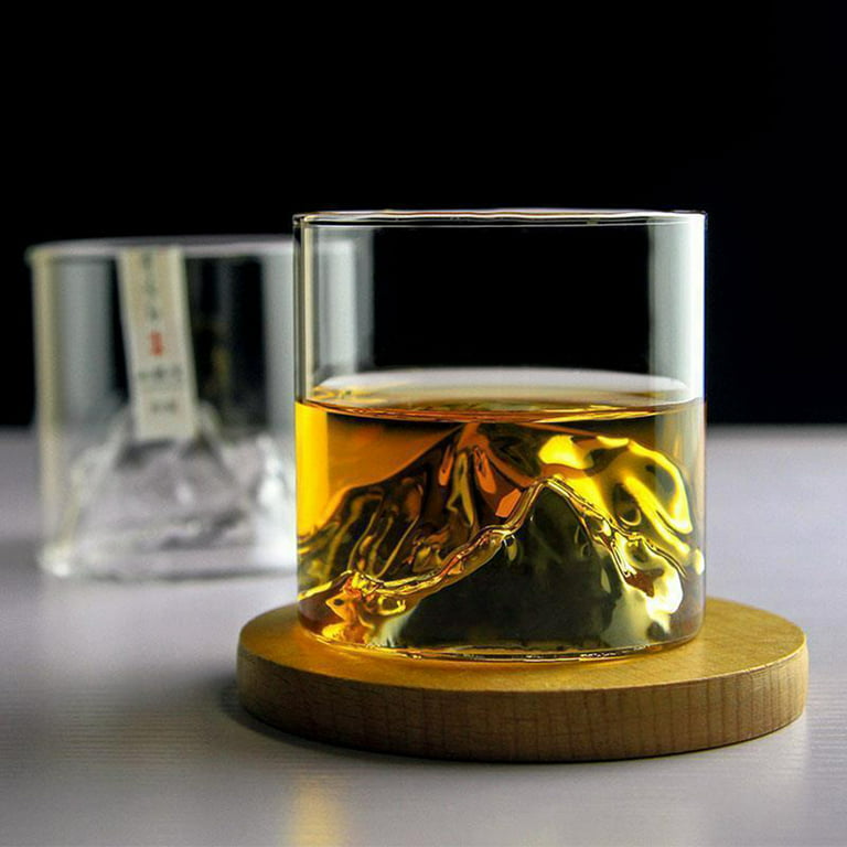 High End 7oz Whiskey Glass Cup with Wooden Base Japanese Style
