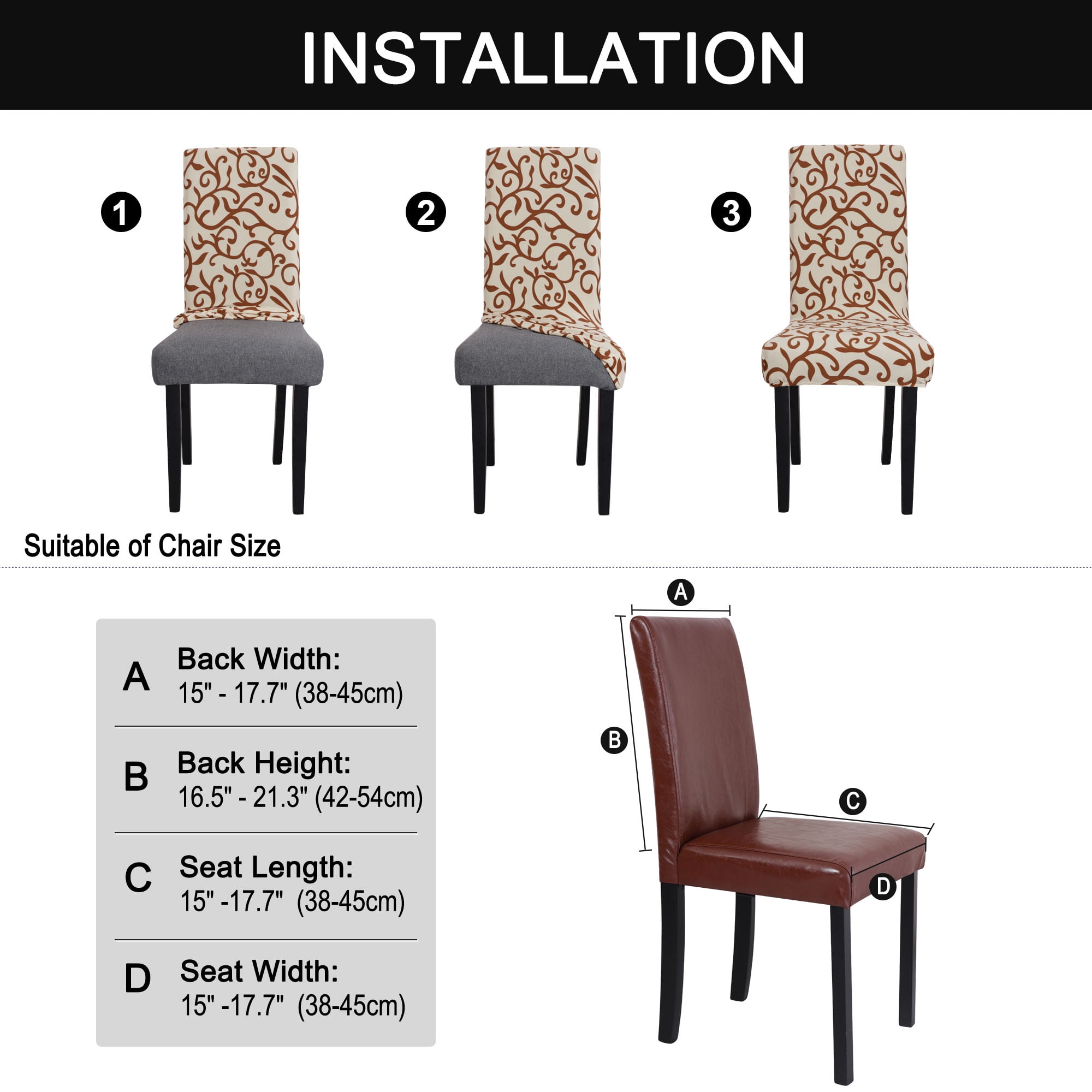 Unique Bargains Stretch Spandex Dining Chair Cushion Slipcovers Champagne + Coffee 2 Pcs