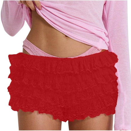 Women Ruffle Lace Lolita Bloomers Shorts Lace Layered Boy Shorts Y2k Sweet Cute Panties for Teen Girls