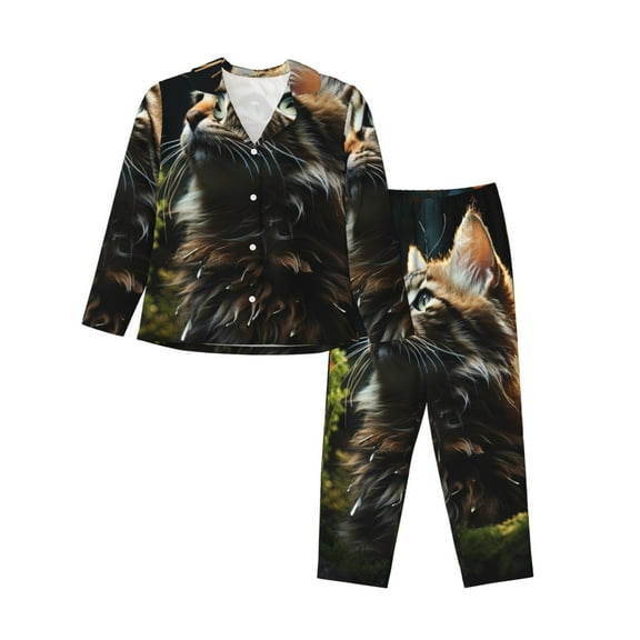 Naloa Realistic Style Cute Cat Pajamas for Women Set, Womens Pajama Sets, Lounge Sets for Women, 2pjs for Women-Small