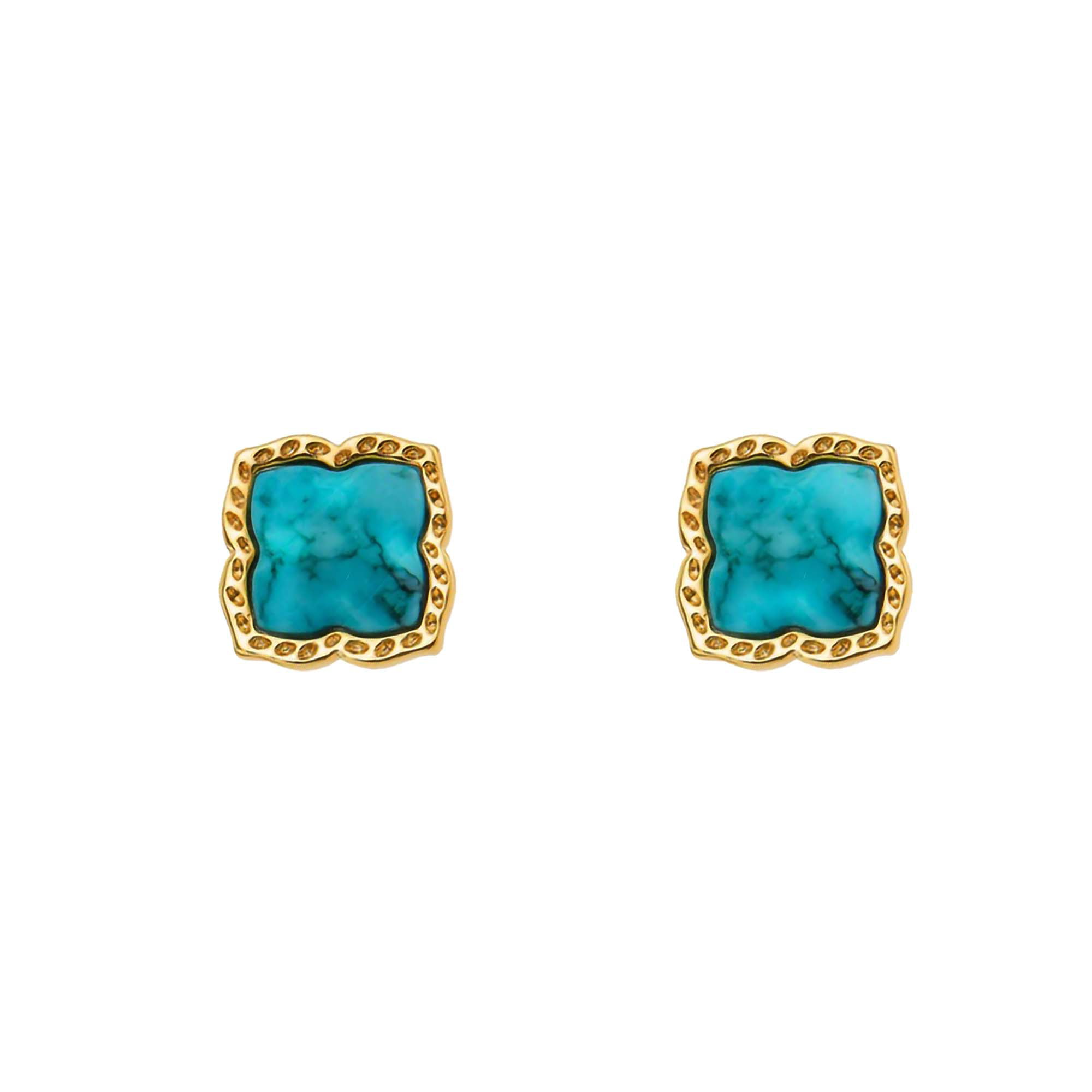 18K Gold Plated Brass Turquoise Stud Earrings Womens Fashion Jewelry