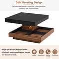 thumbnail image 4 of Dovelina Modern Square 360° Rotating Coffee Table with Three Detachable Trays, 2-Tier Farmhouse Wood Center Table with Storage for Living Room, Black, 27.5*27.5in, 4 of 9