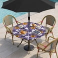 thumbnail image 2 of Halloween Round Outdoor Tablecloth with Umbrella Hole Zipper, Orange Pumpkin Funny Ghost Black Cat Purple Elastic Fitted Table Cover, Waterproof Table Cloth for Patio Picnic Party Fits 45"-54", 2 of 9