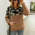 thumbnail image 3 of Women Camou Patchwork Pullover Long Sleeve Zip Camou Patchwork Sweatshirt with Pocket for Spring Autumn Winter Khaki L, 3 of 8