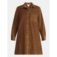 thumbnail image 5 of Time and Tru Women's Corduroy Shirtdress with Long Sleeves, Sizes XS – XXXL, 5 of 5