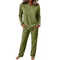 thumbnail image 2 of Pajamas For Women Leopard Print Loungewear Set Crew Neck Long Sleeve Top And Drawstring Wide Leg Pants Two Piece Pajama Set, 2 of 6