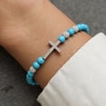 thumbnail image 6 of Stretchable Elastic Turquoise Stone Crucifix 10mm Beads Hand Chain Spiritual Jewelry For Daily Outfits, 6 of 8