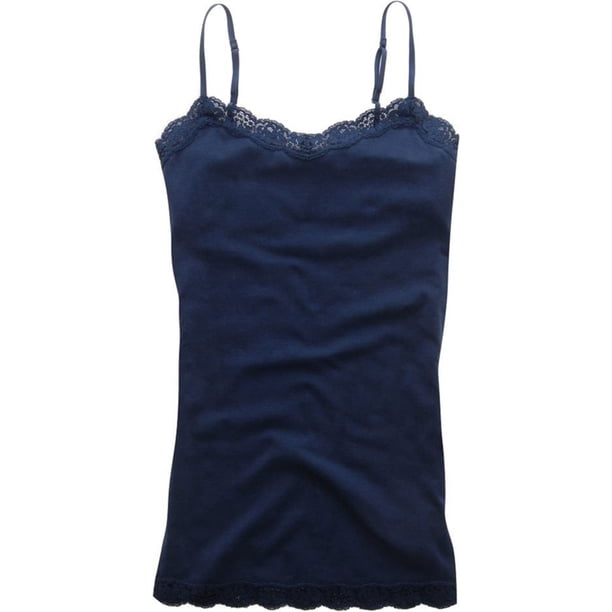 Aeropostale Solid Classic Lace Cami Tank Top para mujer, azul, XS