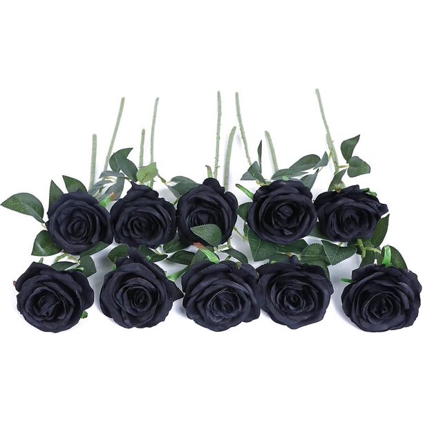 Ramo de flores de seda de rosas artificiales, arreglos de boda para el hogar, oficina, negro (10 piezas)
