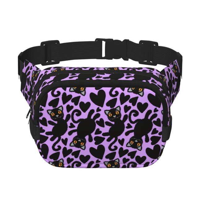 Balery Cartoon Black Cats Mochila Cinturón para Mujeres y Hombres, Bolsa de Cintura Impermeable de Doble Capa con Correa