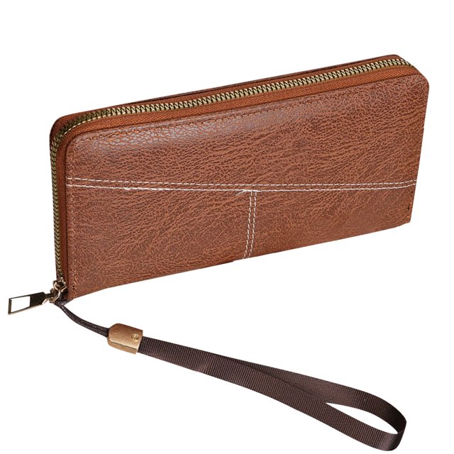 Zipper Wallet for Men, Long Style with Multiple Card Slots and Detachable Lanyard, Solid Black, All-Season Commuting Accessory