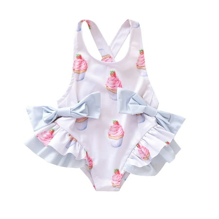

Huyghdfb Girl’s Cute Bow Cake Pattern Backless Ruffles Suspender Swimsuit