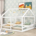 thumbnail image 2 of Wooden Twin and Twin House Corner Bed with Solid Construction, Two Shared Beds Platform Bed with Sturdy Frame for Teens Adults(White), 2 of 8