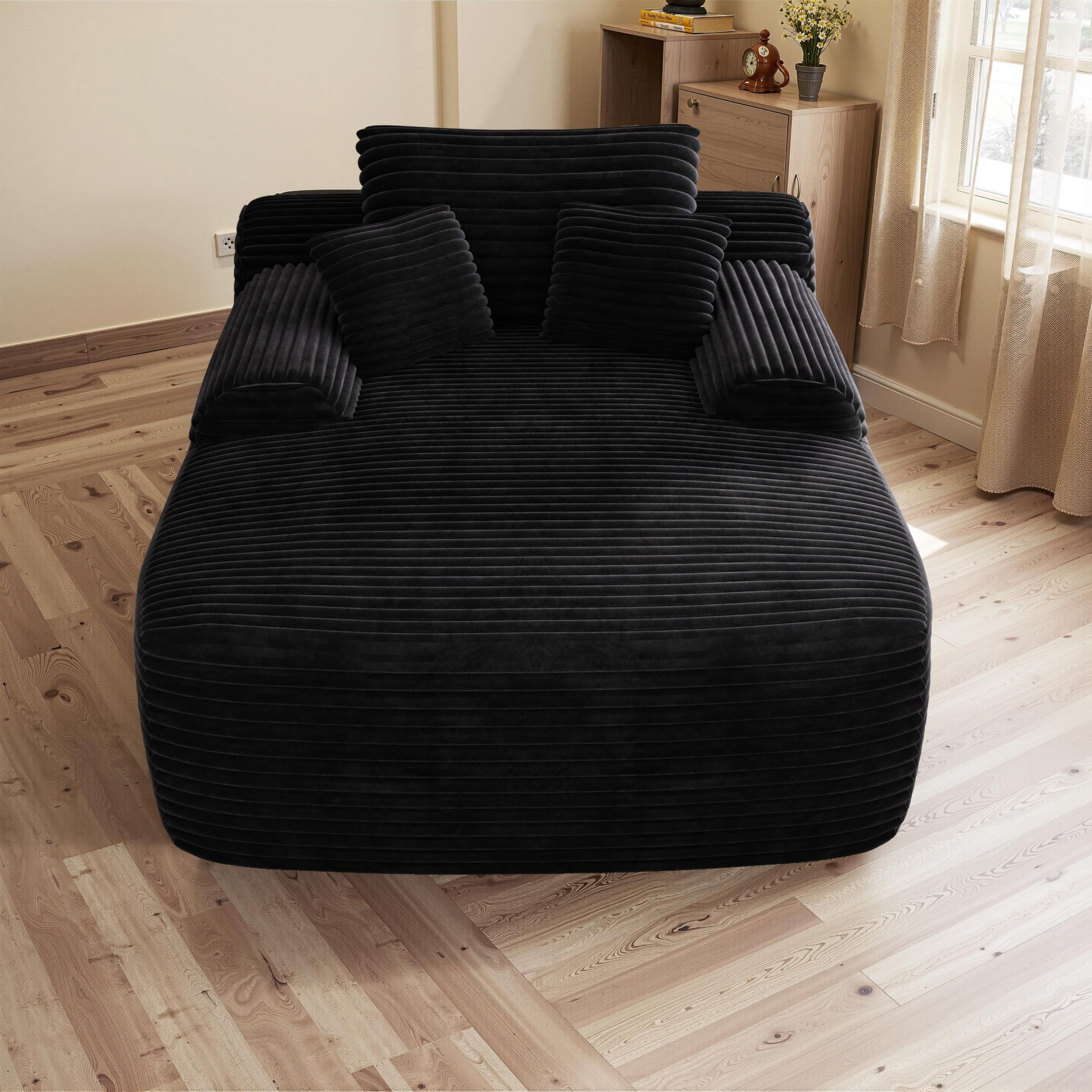 Gewnee Cloud-Like Modern Chaise Lounge Sofa Bed with Corduroy Fabric and Spring Foam Filling – No Assembly Required for Living Room,Dorm or Cozy Corners