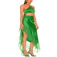 thumbnail image 1 of Women Summer 2 Pieces Clothes Outfits Solid Color Tie-Up Halter Neck Sleeveless Tank Tops and Ruffles Irregular Long Skirts Set, 1 of 7