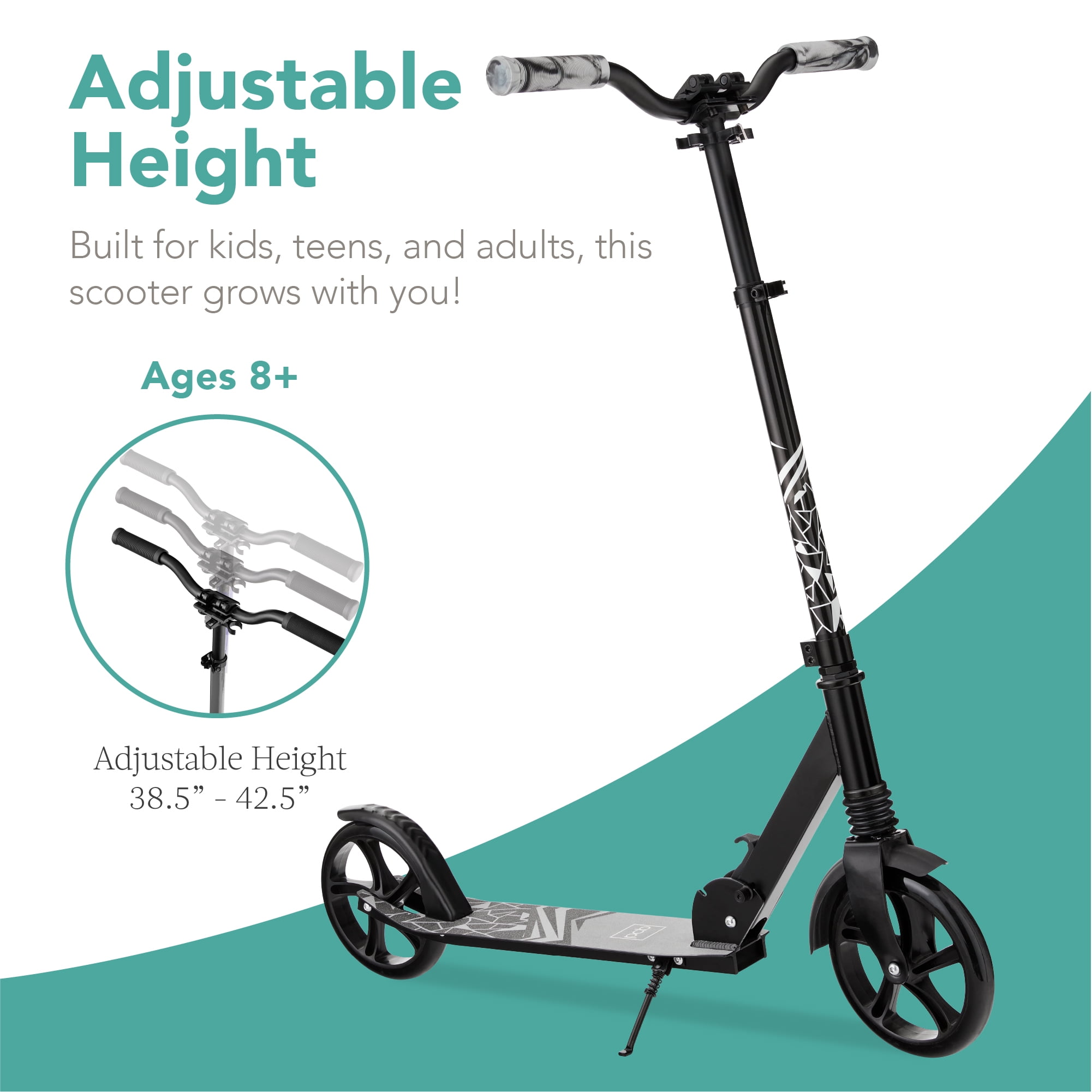 Best Choice Products Kick Scooter for Kids, Teens & Adults, Foldable Large Wheel Scooter with Suspension - Black