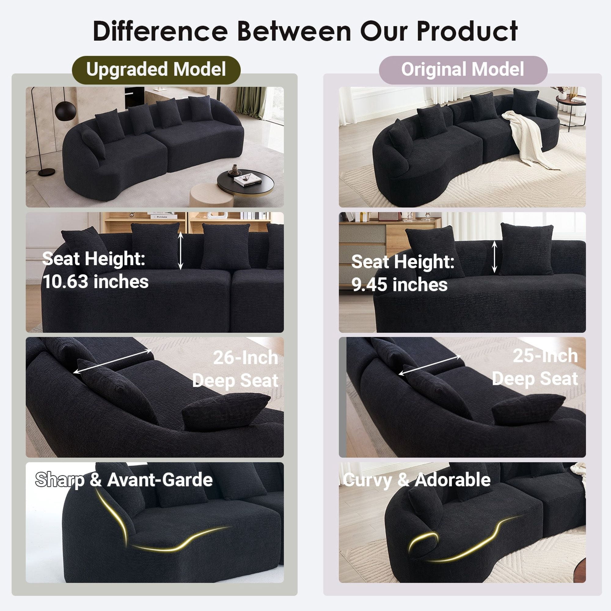 Sailvan 110" Curved Modular Sectional Sofa, High-Density Chenille Sleeper Couch for Living Room