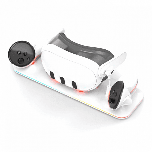 Base de carga para Quest 3 - Estación de acoplamiento magnética con luz LED - con 2 baterías recargables de 1800 mAh - Soporte de carga VR compatible con la correa Elite