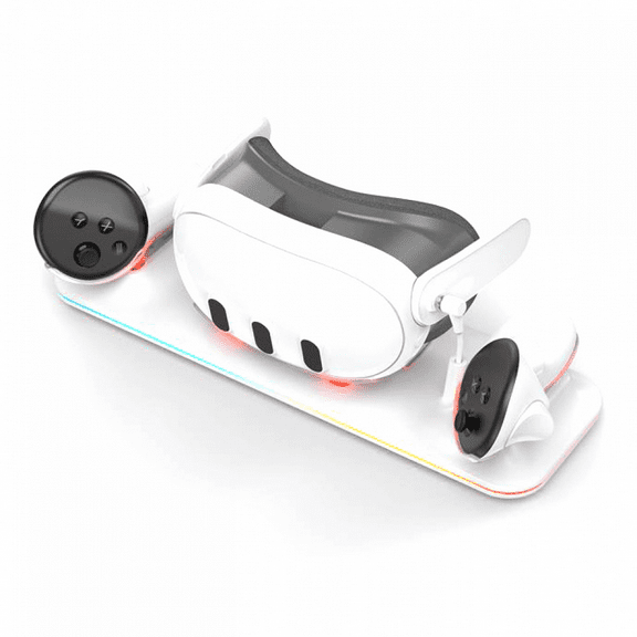Charging Dock for Meta Quest 3 - Magnetic Docking Station with LED Light - with 2 * 1800Mah Rechargeable Batteries - VR Charging Stand Support Elite Strap-White