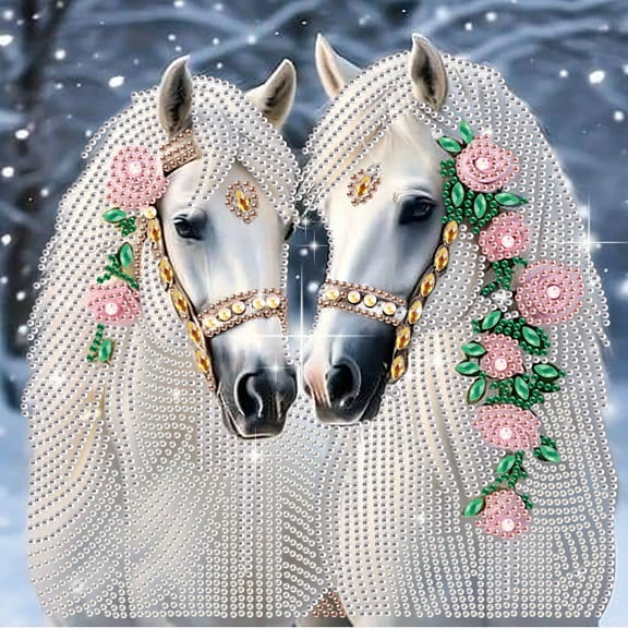 5D DIY Diamond Painting Kit Flower and White Horse Special Diamond Shapes Handmade Artwork Suitable for Beginners and Adults For Home Wall Decor and Holiday Gifts
