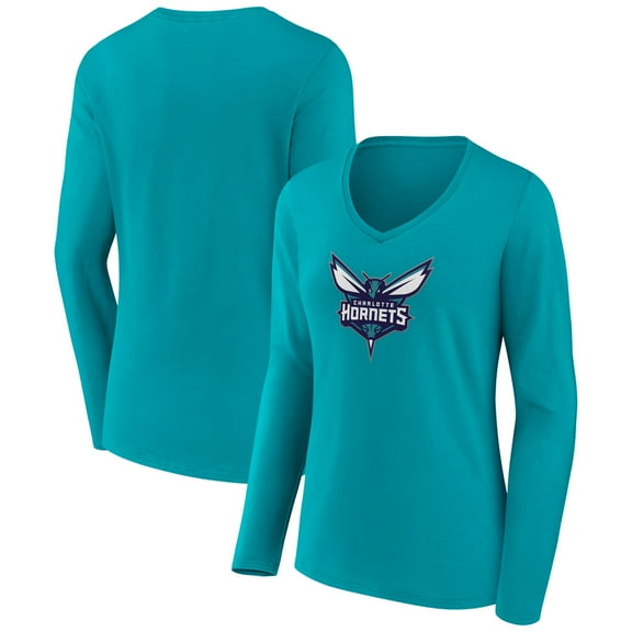 Women's Aqua Charlotte Hornets Logo Long Sleeve V-Neck T-Shirt