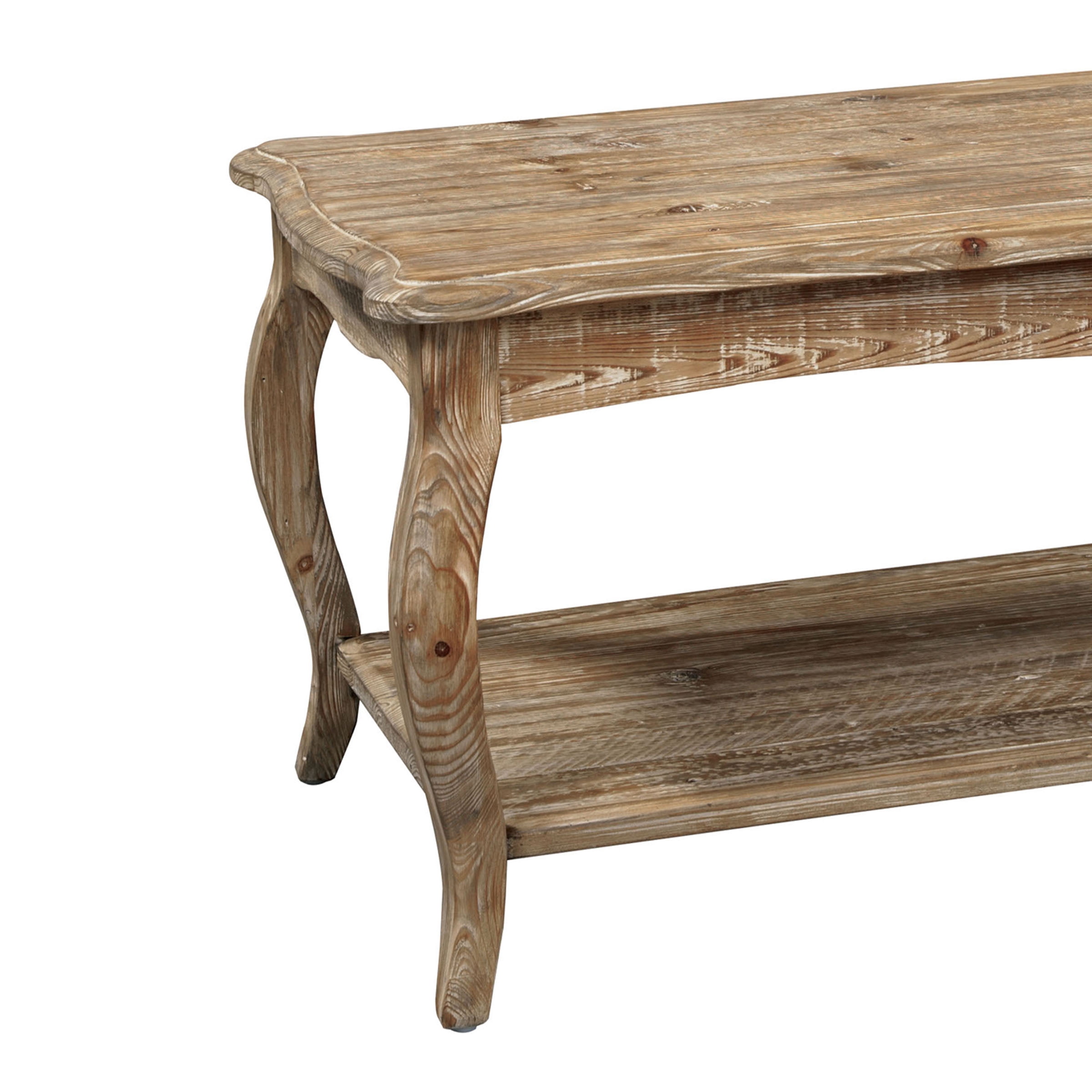Rustic Coffee Table with Open Shelf, Driftwood Natural Finish