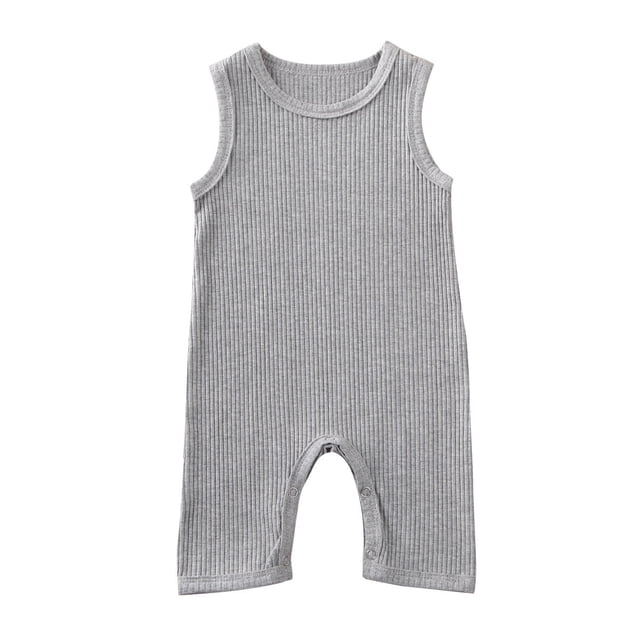 Pyjama une Pièce Sans Manches à Boutons pour Nouveau-Nés Garçons Filles Couleur Unie