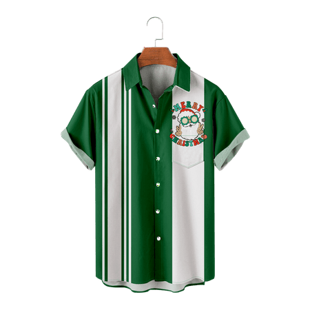 

MLSUN Mens Kids Santa Claus Casual Button-Down Short Sleeve Shirts Novelty Fashion Shirts Retro Clothing Size 100-170/XXS-8XL
