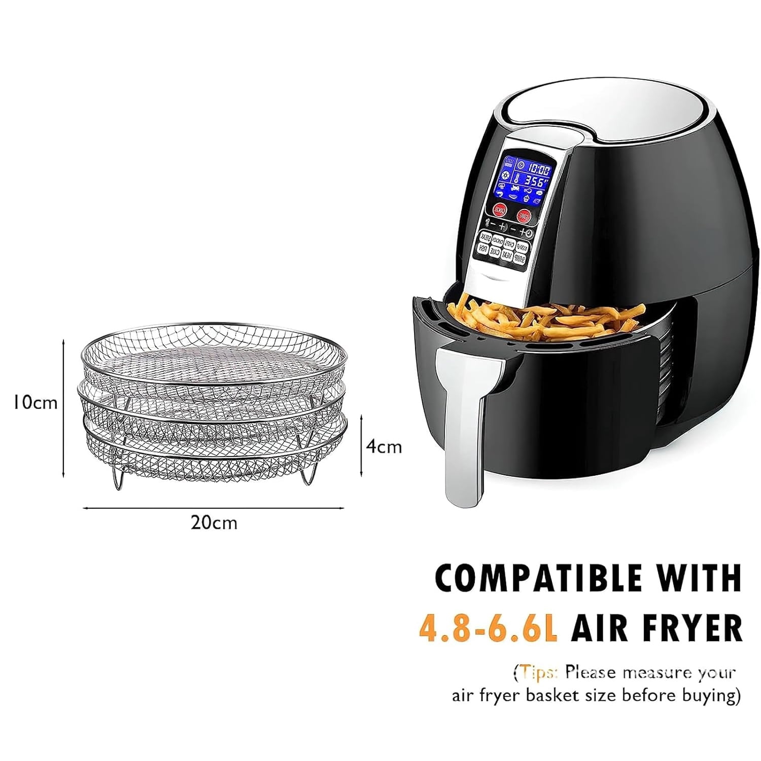 GoXteam Air Fryer Racks 3Pcs Stackable Set, Stainless Steel Mesh Baskets, Multi-Use for Air Fryer, Steamer, Oven, Dishwasher Safe (7.8in Round)