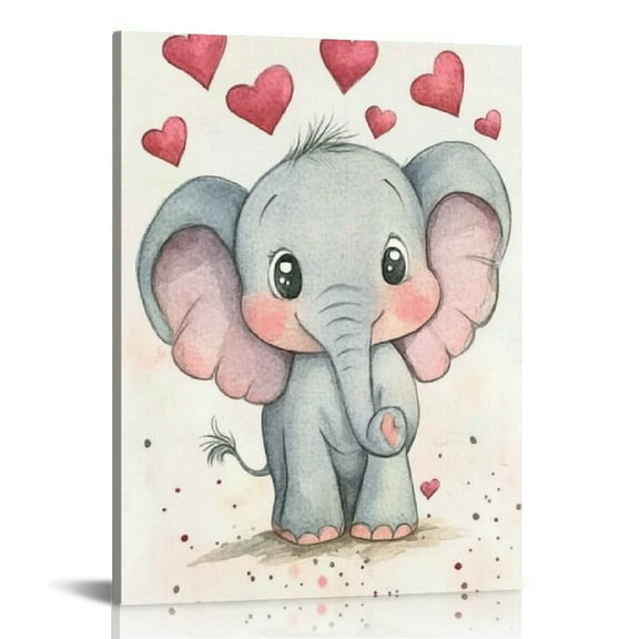 Creowell Elephant Hearts Canvas Print Modern Art Wall Decor for Bedroom Kitchen Living Room Office, Home Fashion Pictures Bathroom, Pack of 1 12x16in