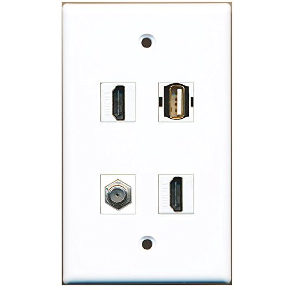 RiteAV - 2 Port HDMI 1 Port Coax Cable TV- F-Type 1 Port USB A-A Wall Plate
