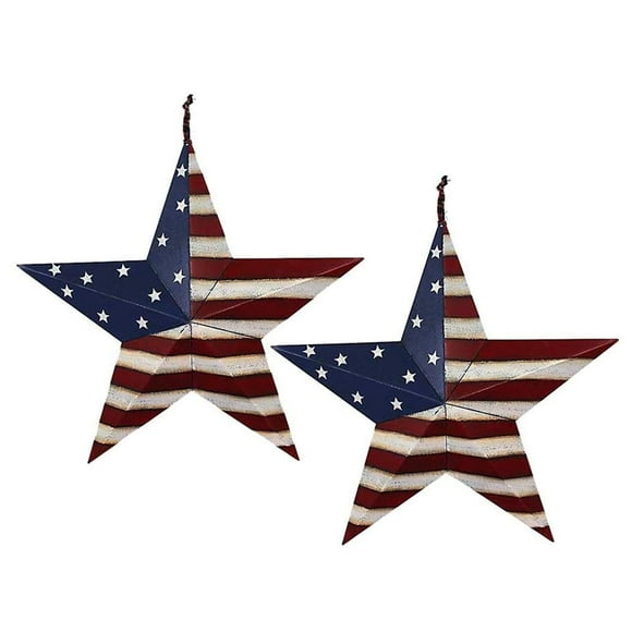E-view Metal Barn Star Set Patriotic Home Decor Primitive Indoor Outdoor Wall Art 2 Pcs Rustic Hanging Stars Decorations for Walls Fence Porch House July of 4th Decoration (22"-a)