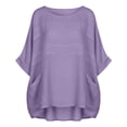 thumbnail image 4 of Lenpel Tunic Tops for Women Half Sleeve Crew Neck Patchwork Curved High Low Hem T-Shirts Loose Fit Blouses Trendy Casual Tees, 4 of 7