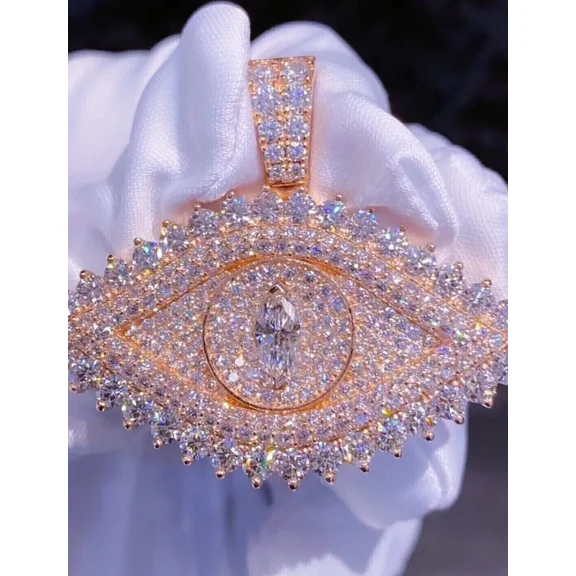 3 Ct Round Cut White Moissanited Men's Evil Eye Pendant 14K Rose Gold Plated