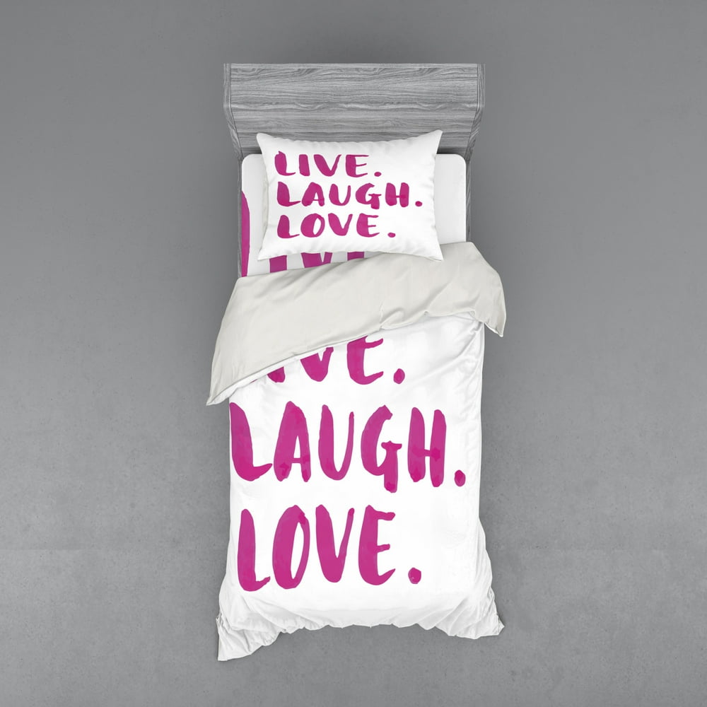 Live Laugh Love Duvet Cover Set, Happy Life Message Calligraphy in