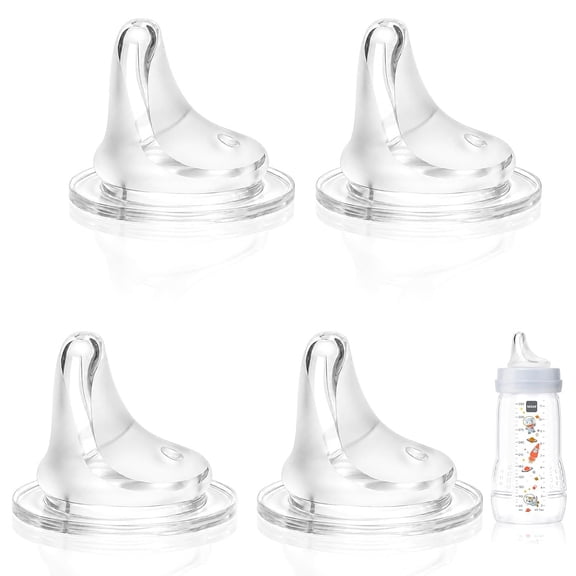 XIRQI Sippy Spout Nipples Compatible with Mam Pp&Glass Bottles,Replacement Bottle Nipple,Soft Food Grade 100% Silicone Spouts,Leak-Proof,Bpa Free,Variable Flow,6M+,4-Pack