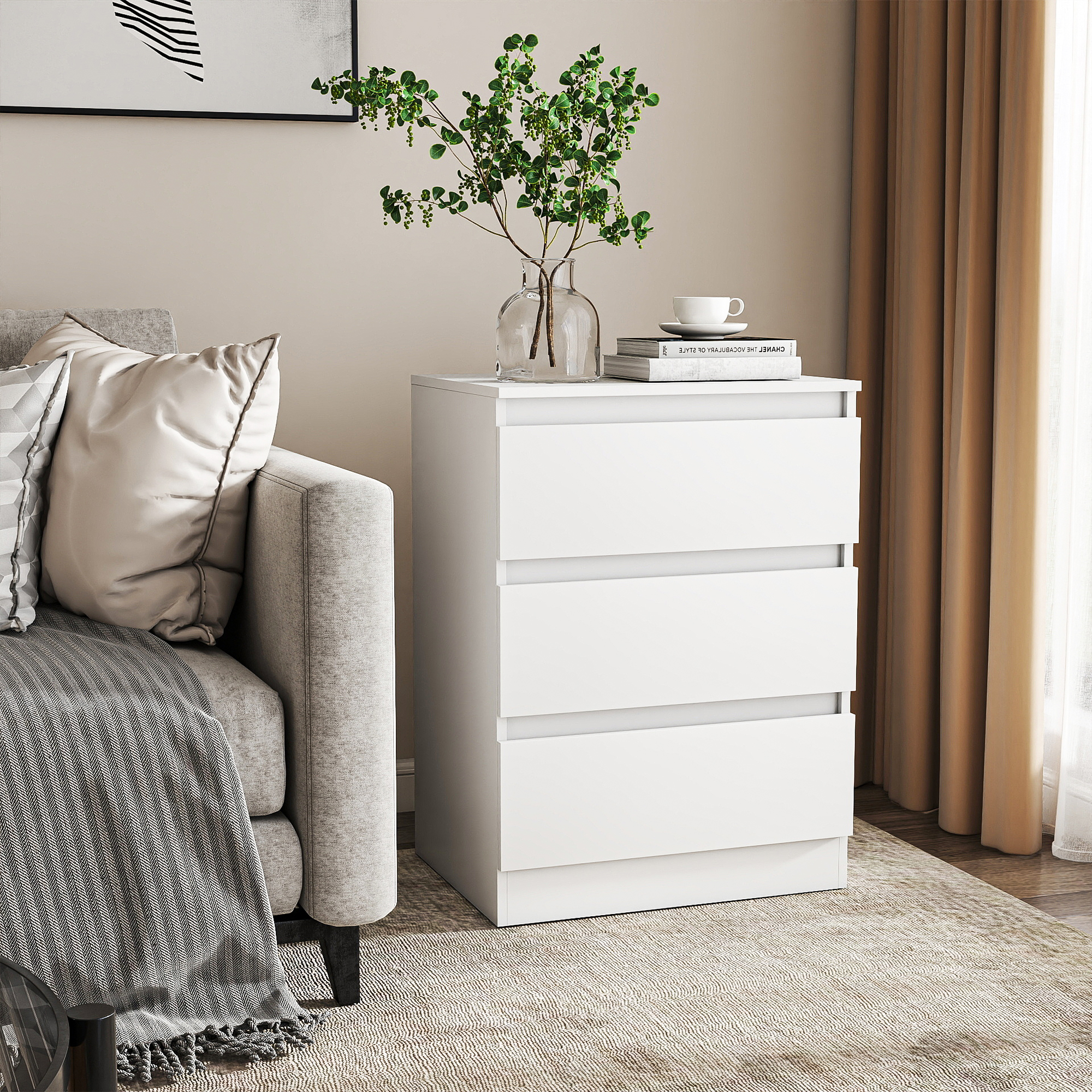 GVN Bedroom Dresser, Chest of Drawers, Modern Simple 3-Drawer Dresser for Bedroom, Living Room, White