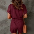 thumbnail image 6 of Lisingtool Womens Overalls Rompers for Women V Neck Summer Casual Loose Short Sleeve Jumpsuits Elastic Waist Summer Outfits with Pockets Jumpsuits for Women Dressy Wine, 6 of 7