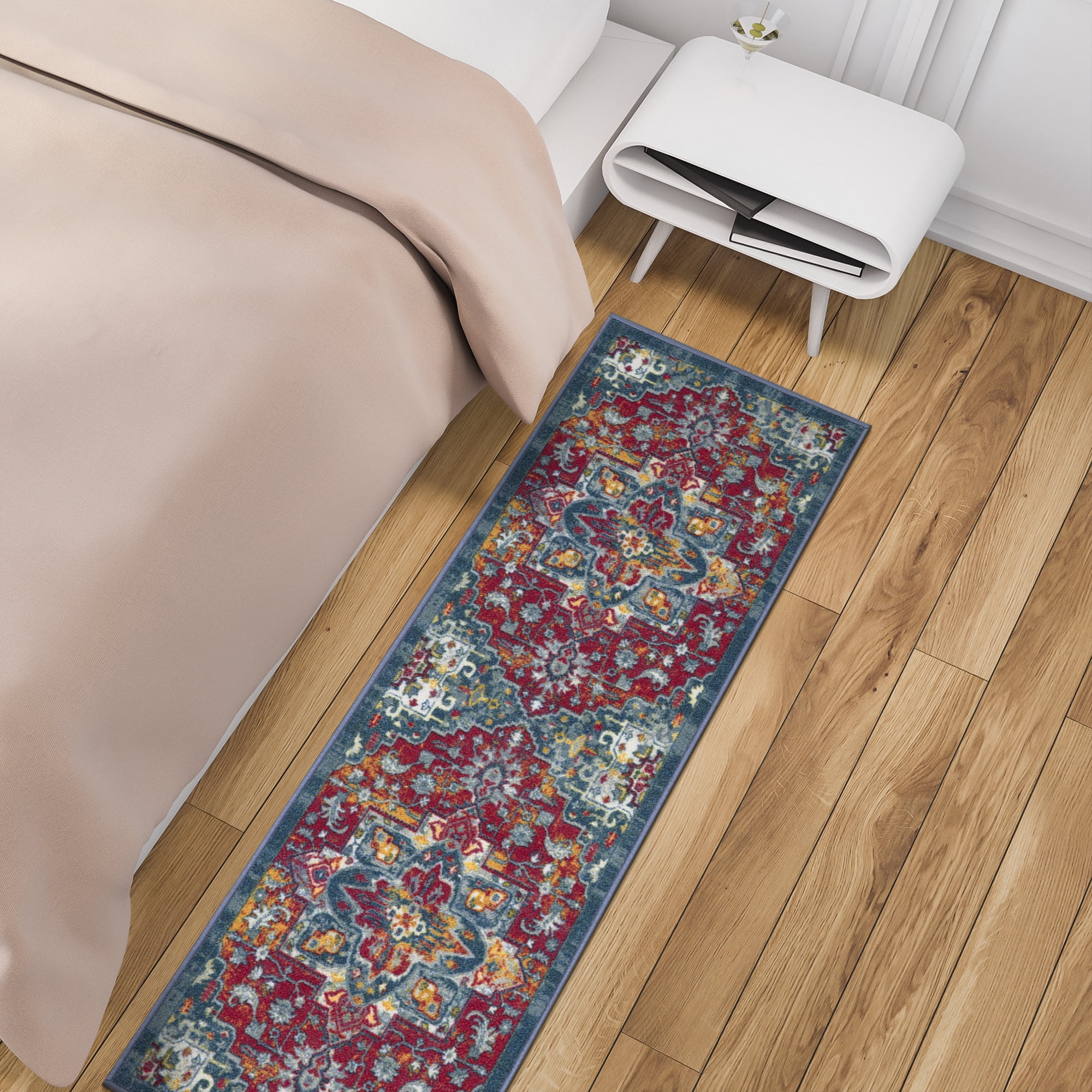 Belgio Rubber Backed Non Slip Rugs and Runners Boxes Floral Beige Red –  hapsho