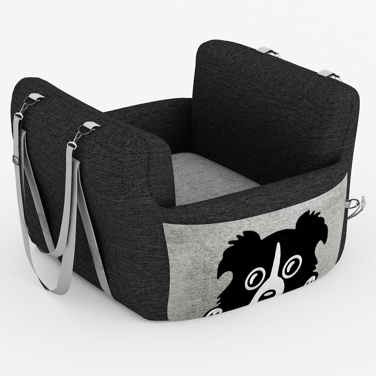 Baxluxe Dog Car Seat for Small Dog, Soft Travel Carrier Dog Bed for Car, Portable Pet Car Seat with Foam Filling, Dog Booster Seat with Patent Safe Buckles, Pet Carrier Bag for Puppy, Black+Gray