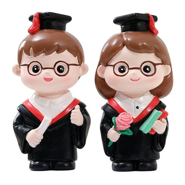 KAKOWELY 2 piezas de adornos de graduación, estatuas de resina de doctora, niña y niño, decoración de graduación de dibujos animados