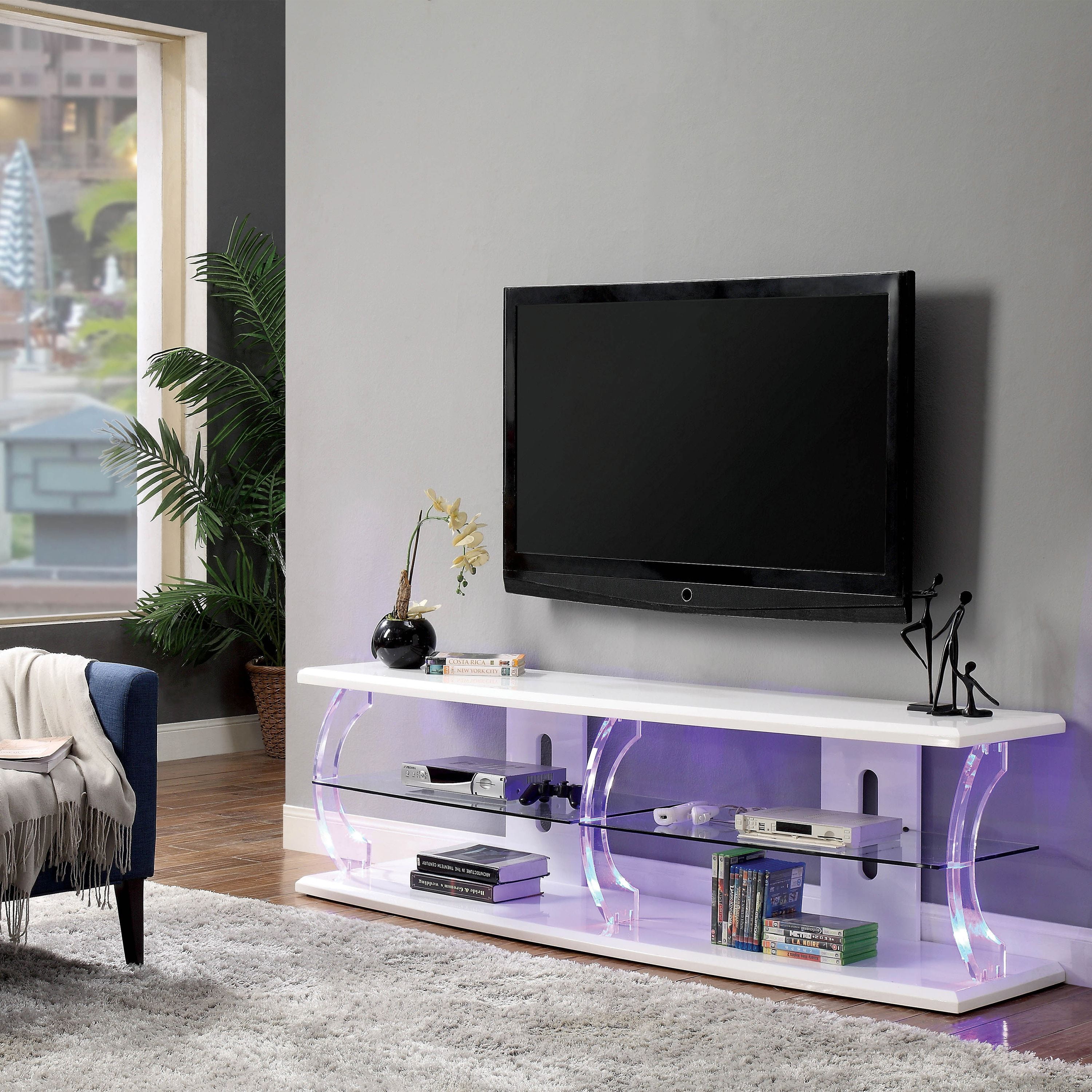 Furniture Of America Daley Modern White 60 Inch Led Tv Stand