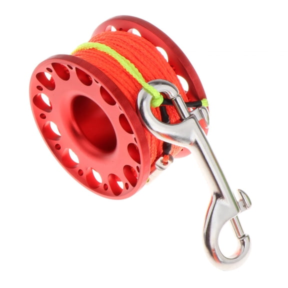 Baoblaze Scuba Diving Reel Wreck Cave Finger Spool Wreck Scuba Diving Tech Spool Reel with Double Ended Bolt Snap Clip for Diving Gear Red Reel