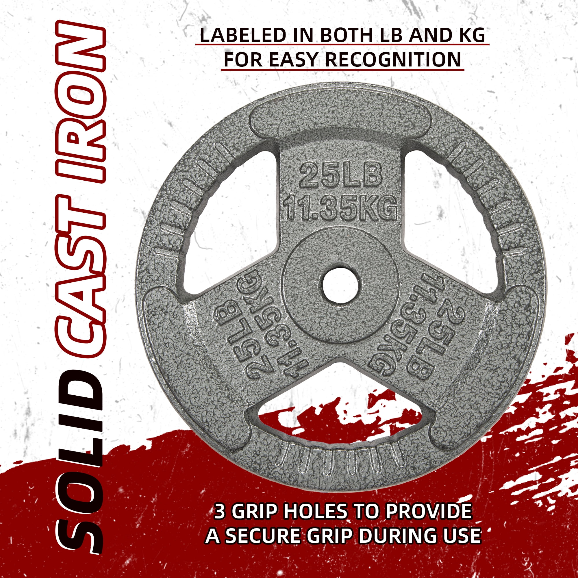 Signature Fitness Cast Iron Weight Plates for Strength Training, Fits 1-Inch Barbell, Multiple Size Options