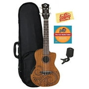 Luna Tattoo Mahogany Concert Acoustic-Electric Ukulele Bundle with Hard Case, Tuner, Austin Bazaar Instructional DVD, and Polishing Cloth