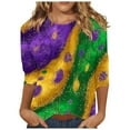 thumbnail image 3 of QATAINLAV Womens Mardi Gras 3/4 Tshirts Plus Size Tops Round Neck Pullover Blouses Carnival Party Basic Graphic Tees Purple XL, 3 of 6